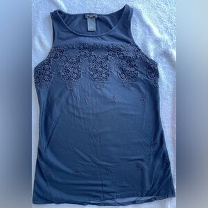 Ann Taylor Blue Embellished Sleeveless Tank Top